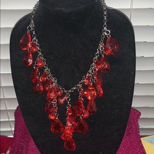 Red Dangling Necklace & Earring Set